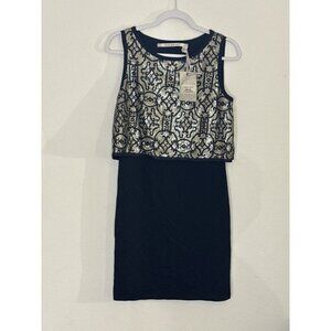 NWT $128 Chelsea + Violet Mini Dress Womens Small Black Bronze Sequin Overlay